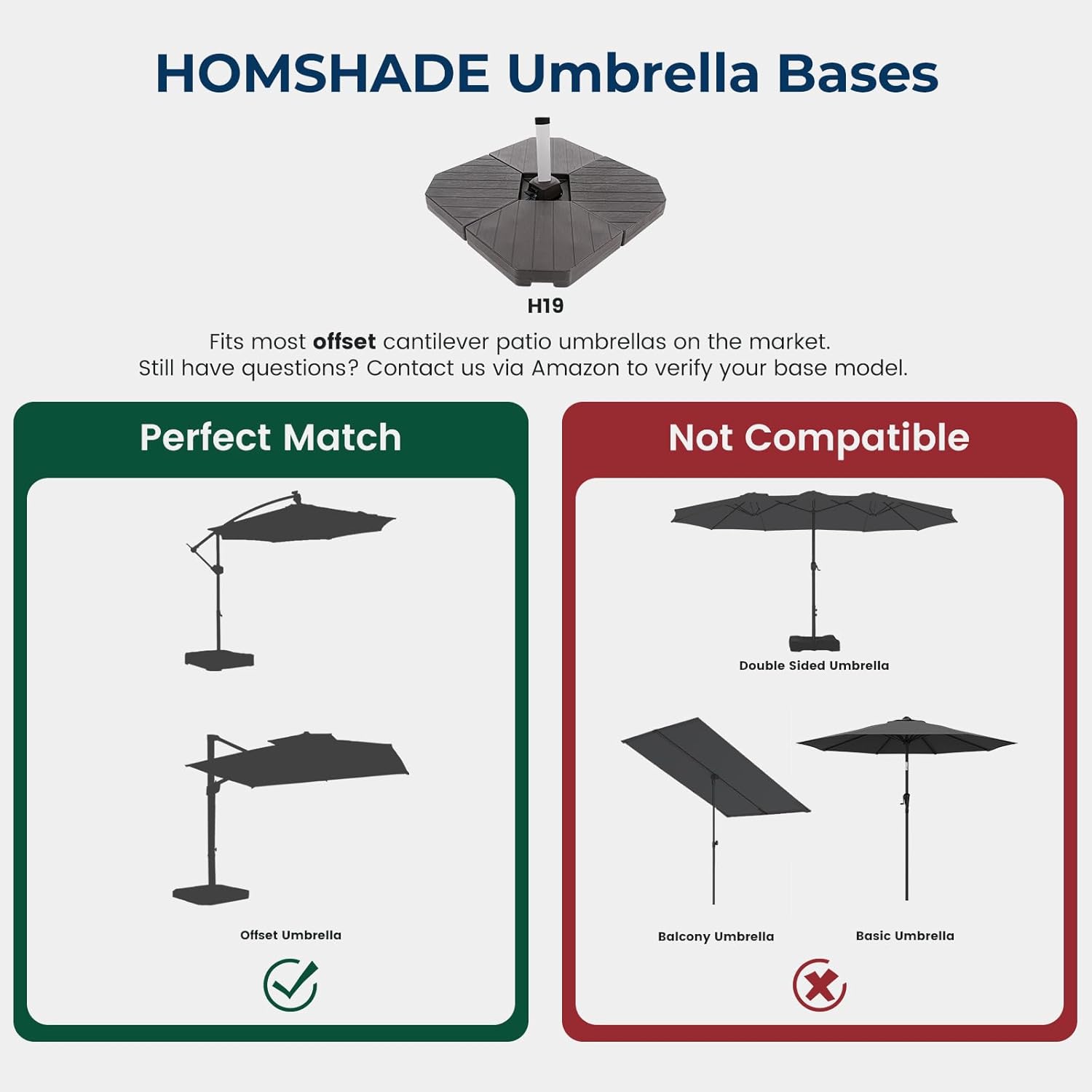 H19 Heavy Duty Cantilever Umbrella Base, 423lbs Refillable Offset Patio Stand