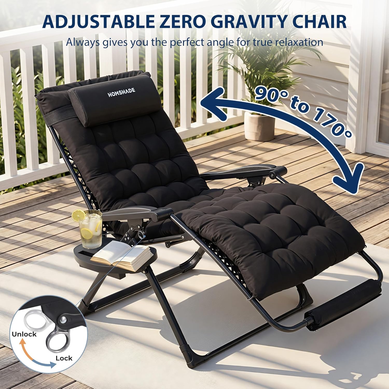 H25 Zero Gravity Chair, 500lbs Oversized Heavy Duty Outdoor Recliner