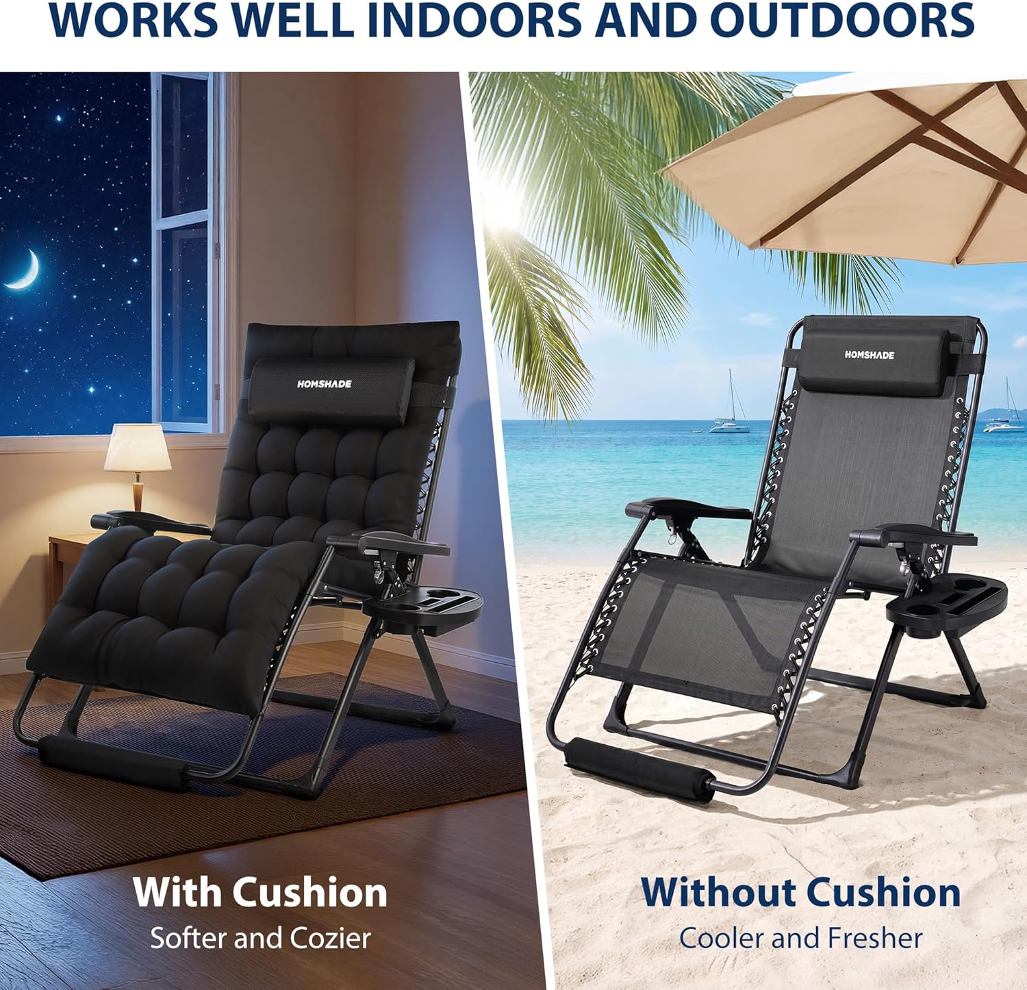 H25 Zero Gravity Chair, 500lbs Oversized Heavy Duty Outdoor Recliner