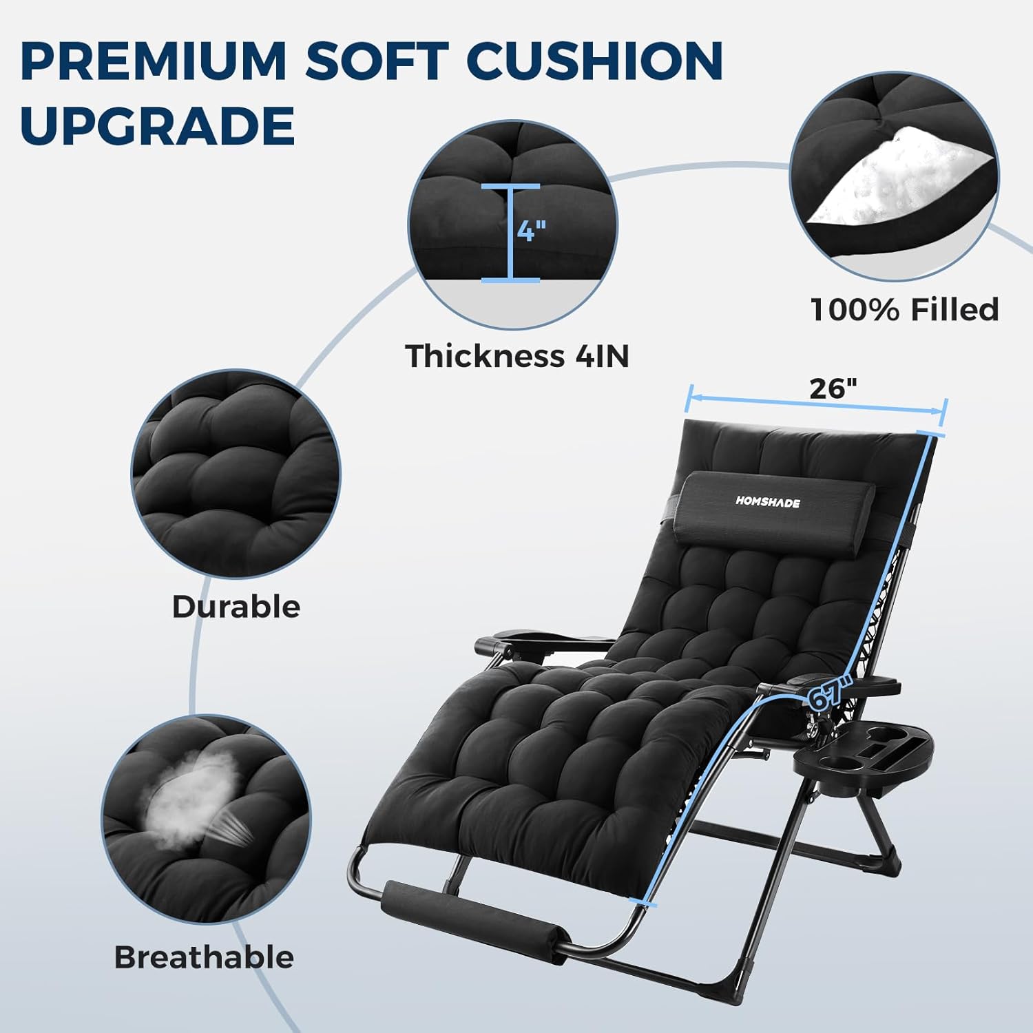 H25 Zero Gravity Chair, 500lbs Oversized Heavy Duty Outdoor Recliner