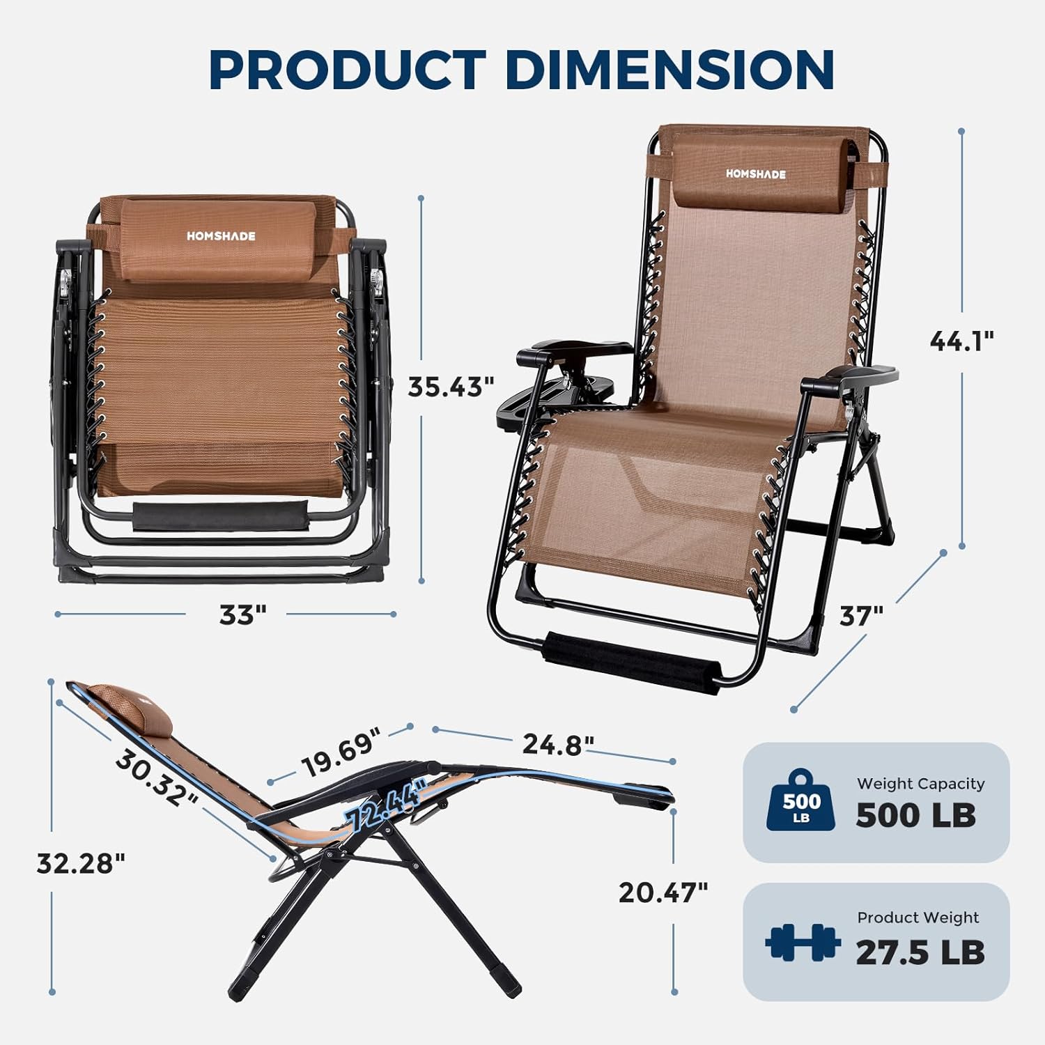 H25 Zero Gravity Chair, 500lbs Oversized Heavy Duty Outdoor Recliner