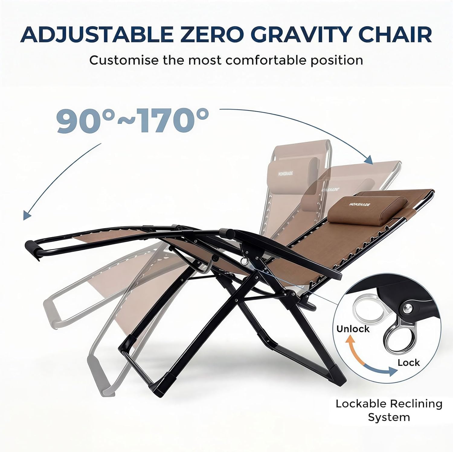 H25 Zero Gravity Chair, 500lbs Oversized Heavy Duty Outdoor Recliner