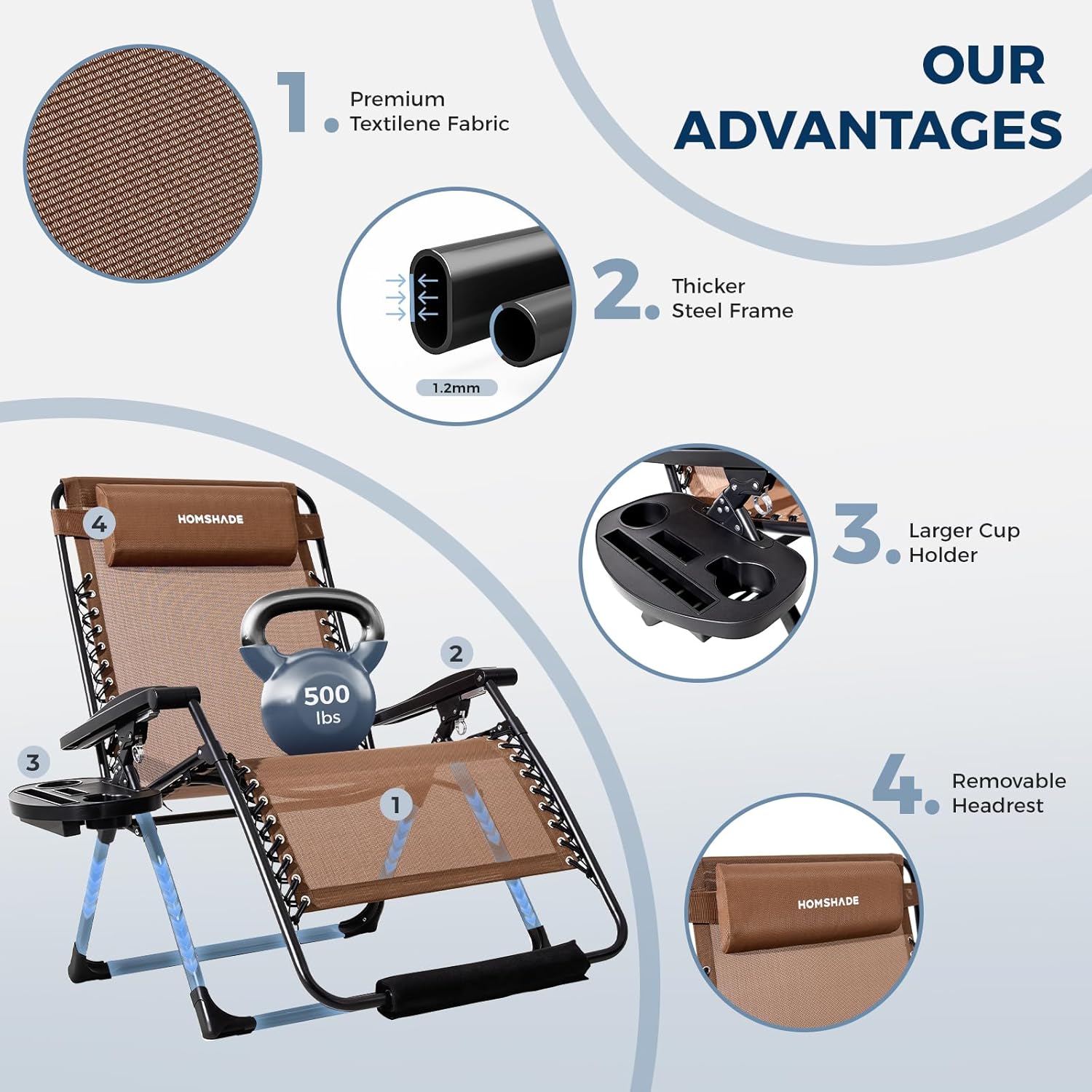 H25 Zero Gravity Chair, 500lbs Oversized Heavy Duty Outdoor Recliner