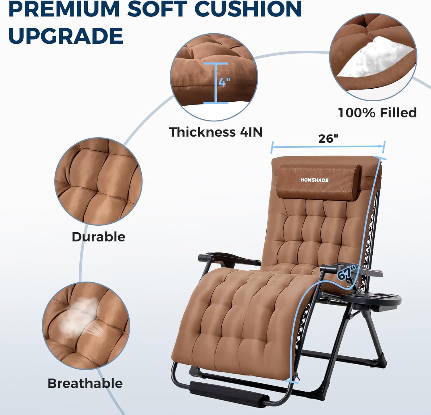 H25 Zero Gravity Chair, 500lbs Oversized Heavy Duty Outdoor Recliner