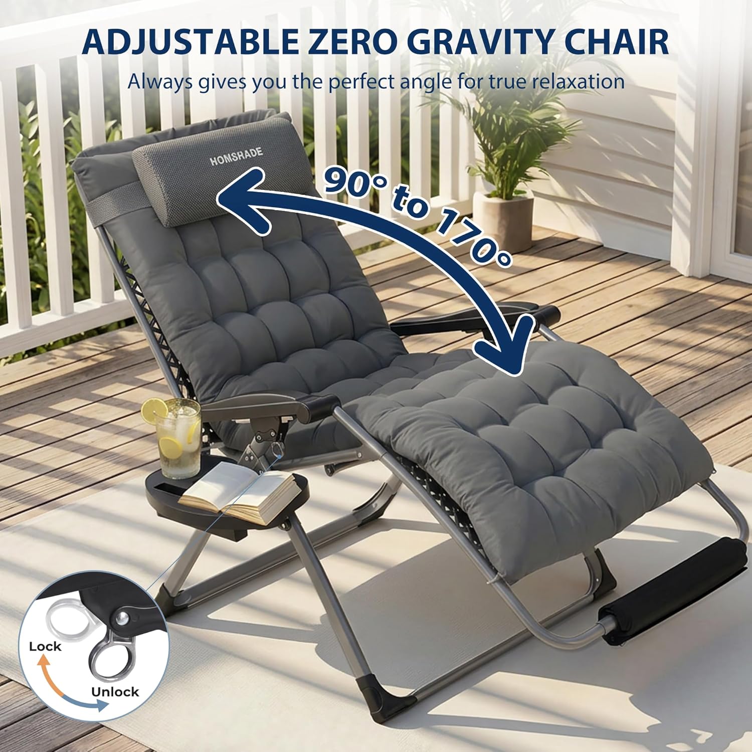 H25 Zero Gravity Chair, 500lbs Oversized Heavy Duty Outdoor Recliner