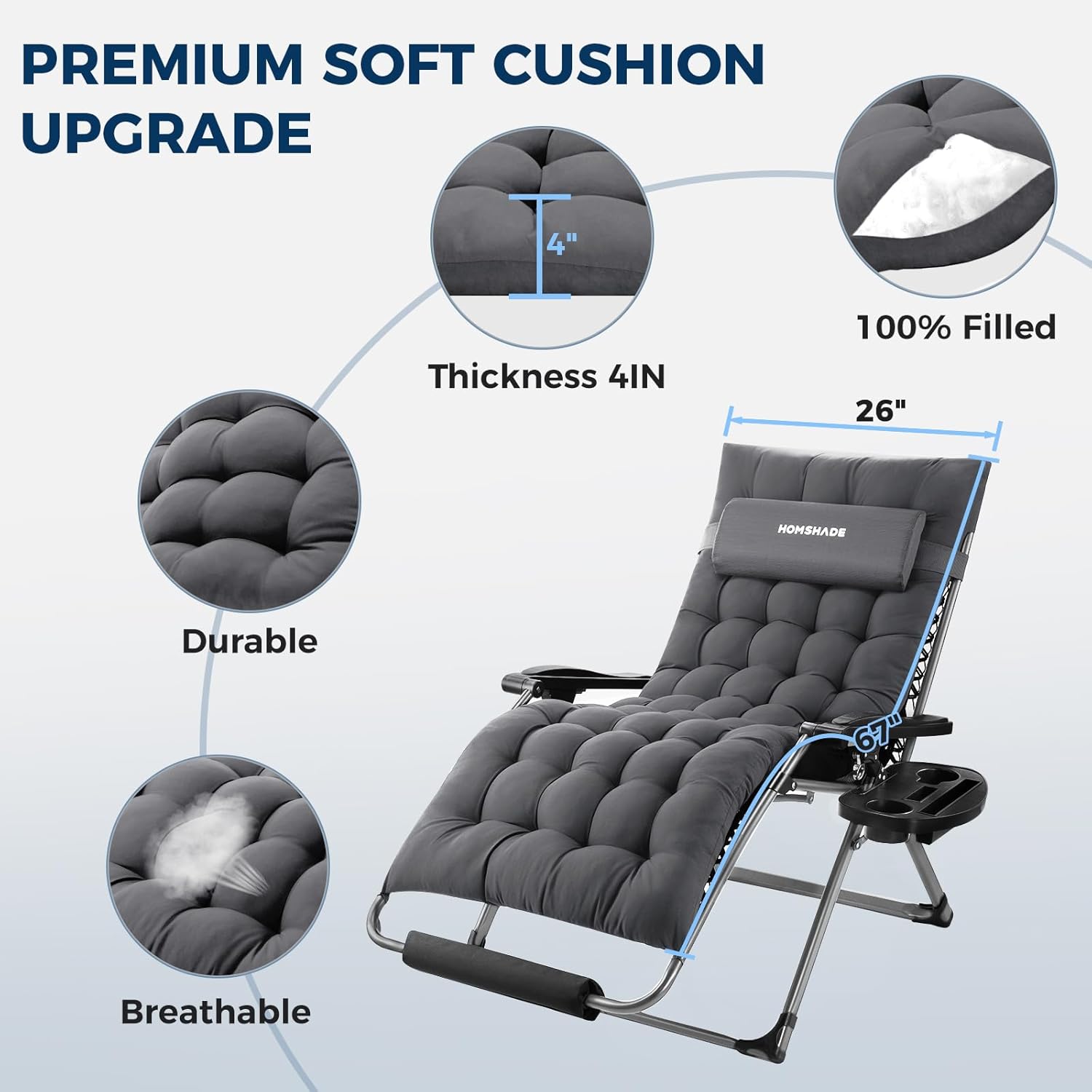 H25 Zero Gravity Chair, 500lbs Oversized Heavy Duty Outdoor Recliner