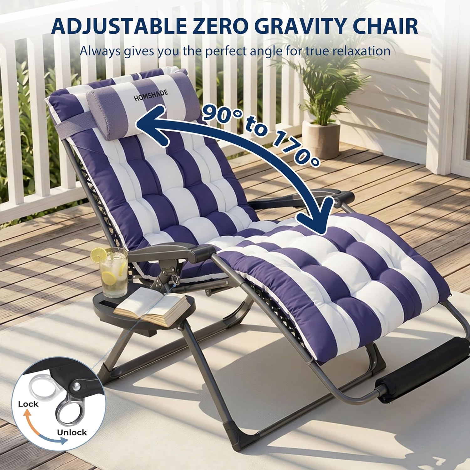 H25 Zero Gravity Chair, 500lbs Oversized Heavy Duty Outdoor Recliner