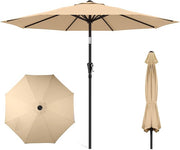 Market Table Umbrella with Crank & Push Button Tilt, UPF50+ UV Protection, 220GSM Fade-Resistant Fabric, No Base