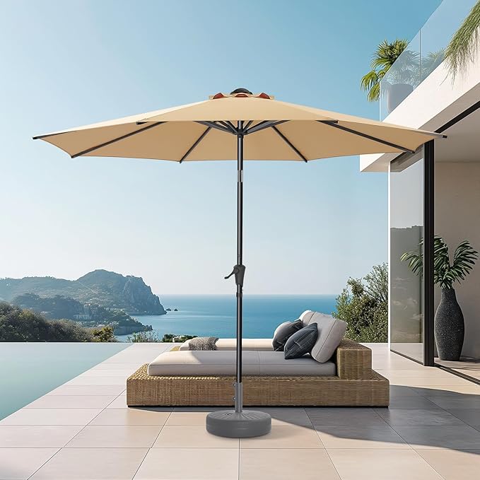 Market Table Umbrella with Crank & Push Button Tilt, UPF50+ UV Protection, 220GSM Fade-Resistant Fabric, No Base