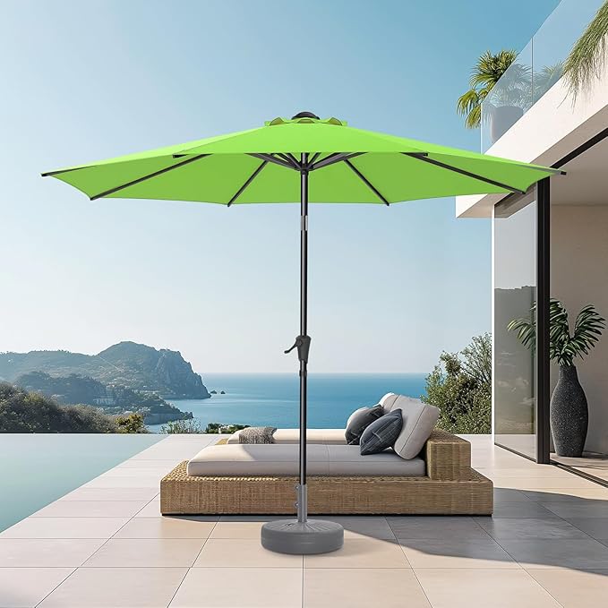 Market Table Umbrella with Crank & Push Button Tilt, UPF50+ UV Protection, 220GSM Fade-Resistant Fabric, No Base