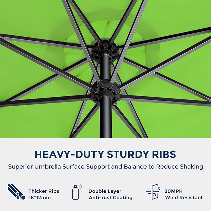 Market Table Umbrella with Crank & Push Button Tilt, UPF50+ UV Protection, 220GSM Fade-Resistant Fabric, No Base