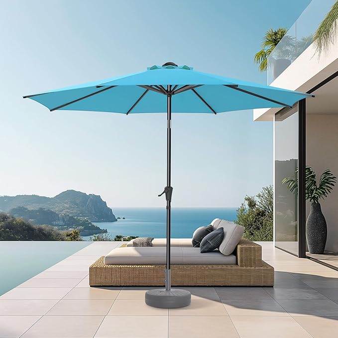 Market Table Umbrella with Crank & Push Button Tilt, UPF50+ UV Protection, 220GSM Fade-Resistant Fabric, No Base
