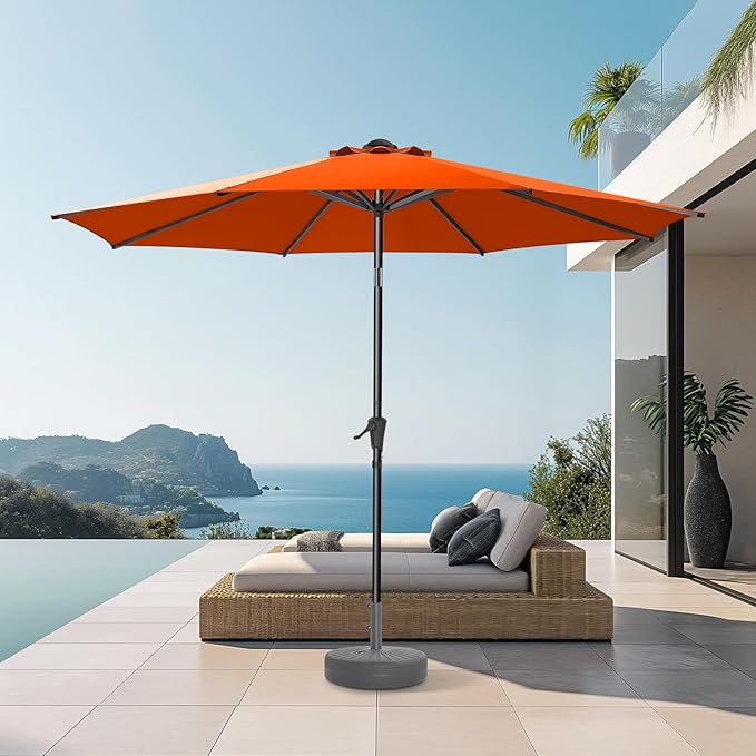 Market Table Umbrella with Crank & Push Button Tilt, UPF50+ UV Protection, 220GSM Fade-Resistant Fabric, No Base