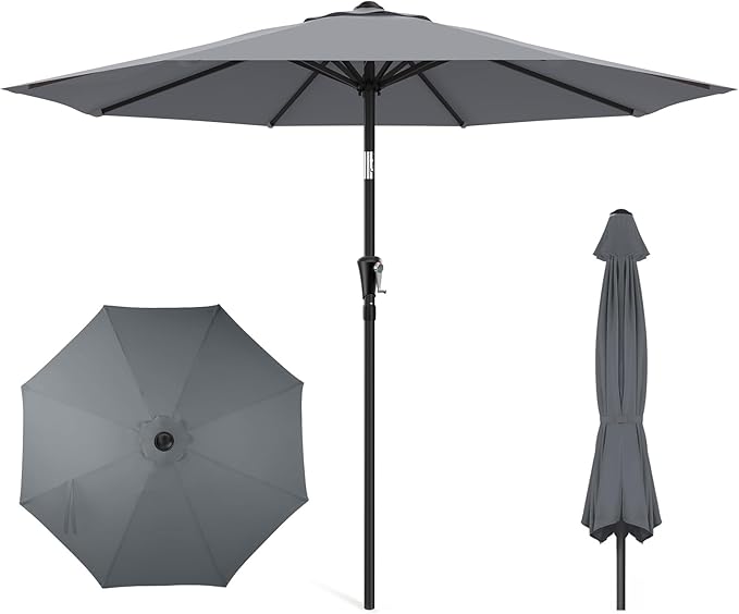 Market Table Umbrella with Crank & Push Button Tilt, UPF50+ UV Protection, 220GSM Fade-Resistant Fabric, No Base