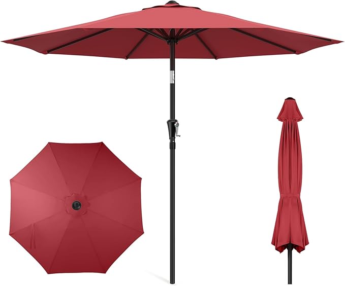 Market Table Umbrella with Crank & Push Button Tilt, UPF50+ UV Protection, 220GSM Fade-Resistant Fabric, No Base