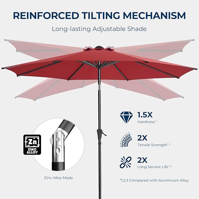 Market Table Umbrella with Crank & Push Button Tilt, UPF50+ UV Protection, 220GSM Fade-Resistant Fabric, No Base