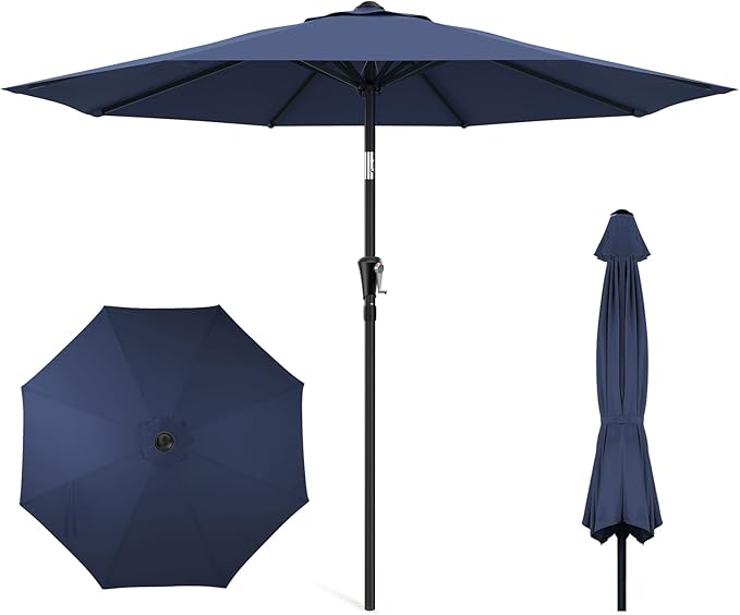 Market Table Umbrella with Crank & Push Button Tilt, UPF50+ UV Protection, 220GSM Fade-Resistant Fabric, No Base