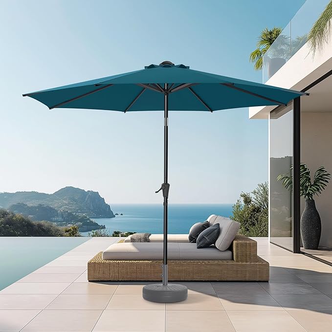 Market Table Umbrella with Crank & Push Button Tilt, UPF50+ UV Protection, 220GSM Fade-Resistant Fabric, No Base