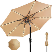 9 Feet Solar Patio Umbrella  LED Lighted Market Table Umbrella with Crank & Push Button Tilt