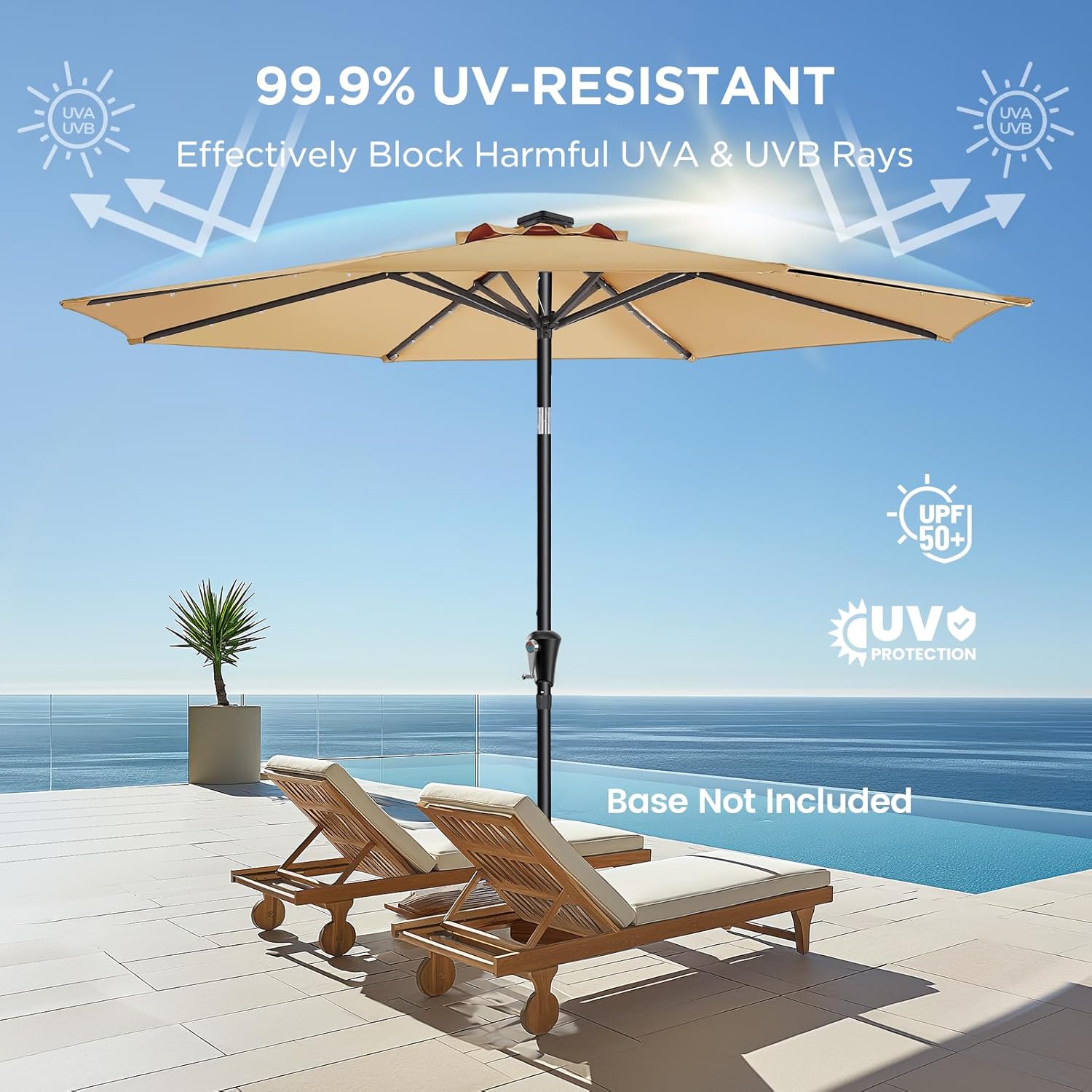 9 Feet Solar Patio Umbrella  LED Lighted Market Table Umbrella with Crank & Push Button Tilt