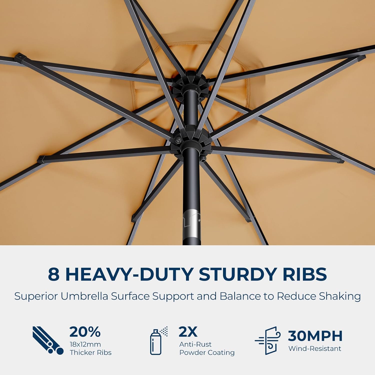 9 Feet Solar Patio Umbrella  LED Lighted Market Table Umbrella with Crank & Push Button Tilt