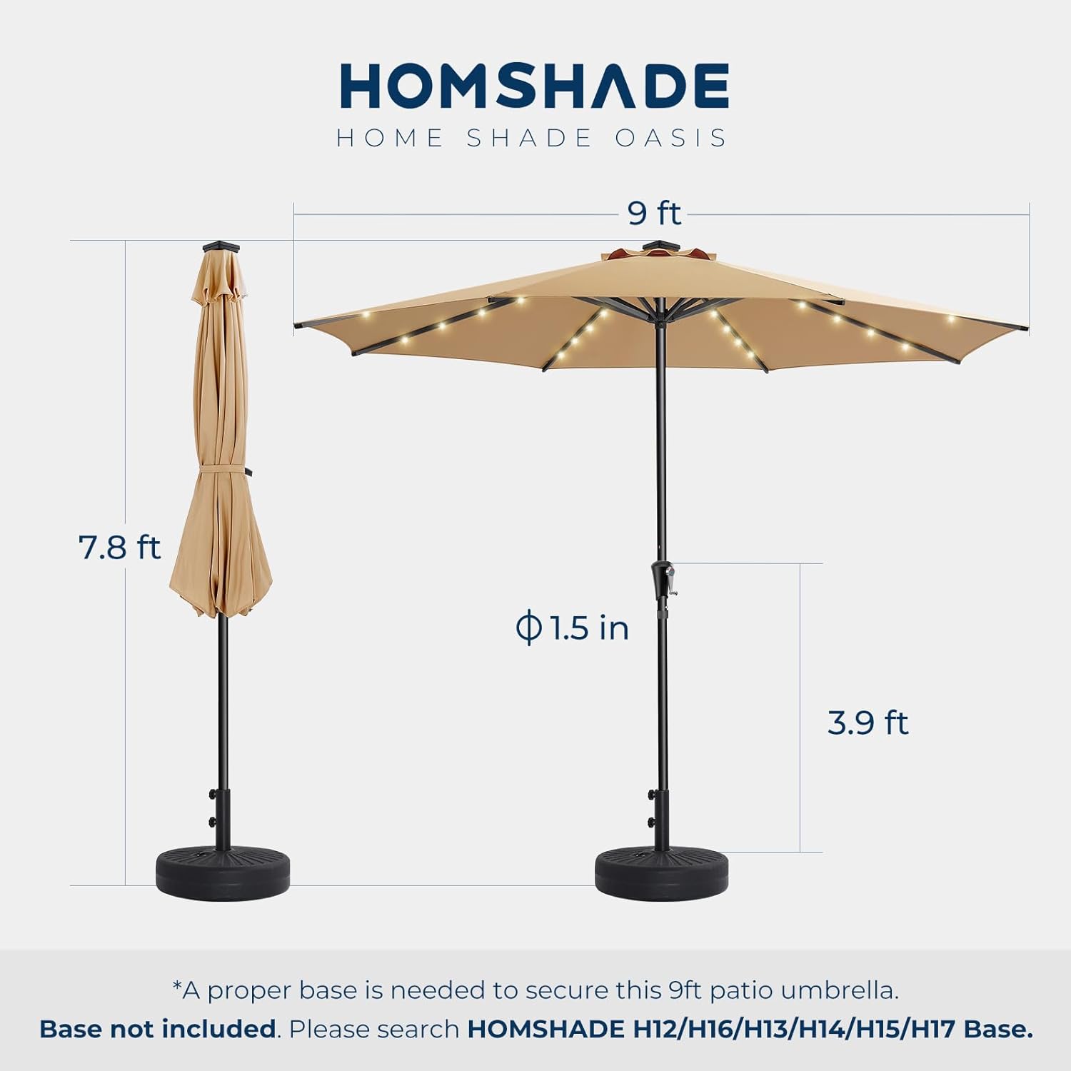 9 Feet Solar Patio Umbrella  LED Lighted Market Table Umbrella with Crank & Push Button Tilt