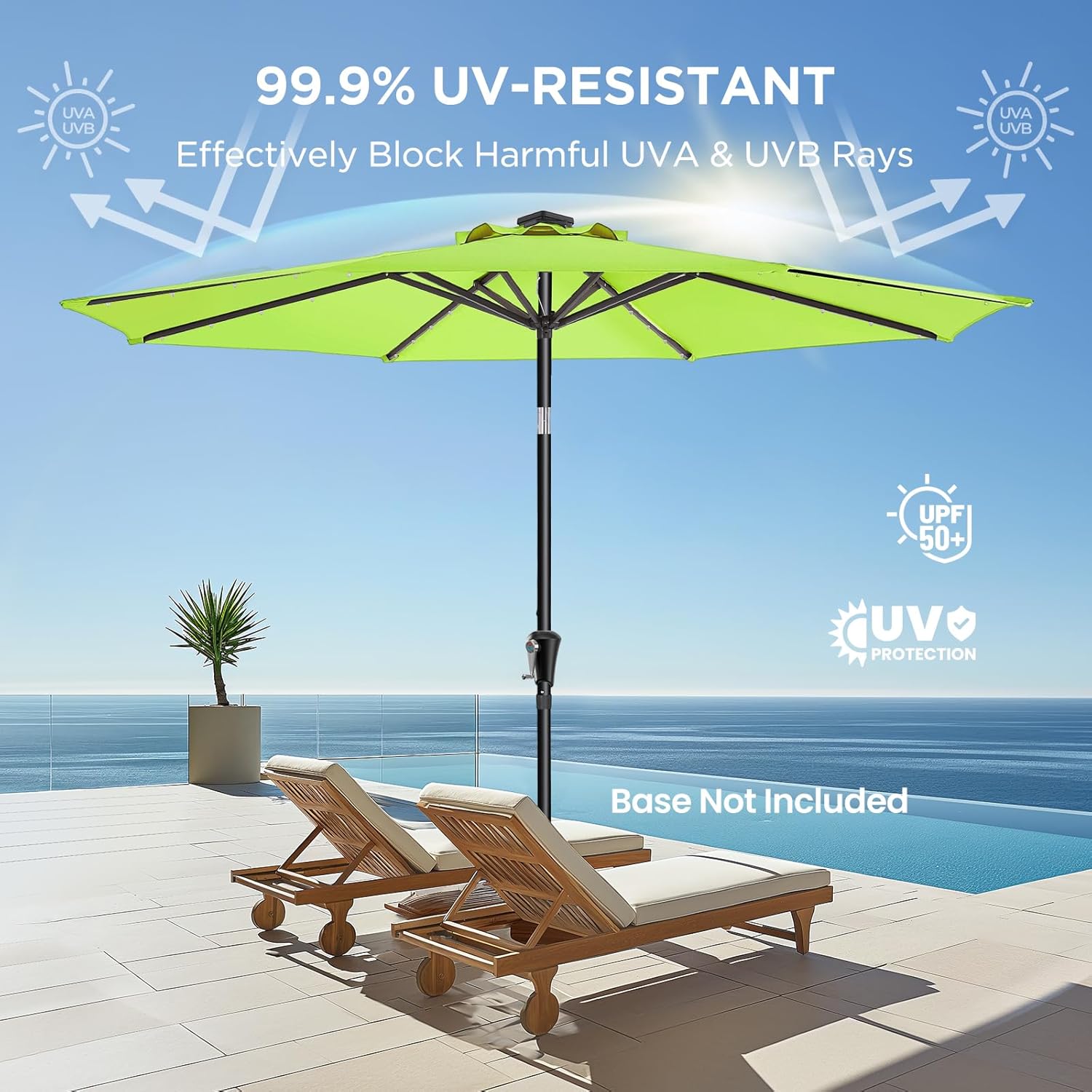 9 Feet Solar Patio Umbrella  LED Lighted Market Table Umbrella with Crank & Push Button Tilt