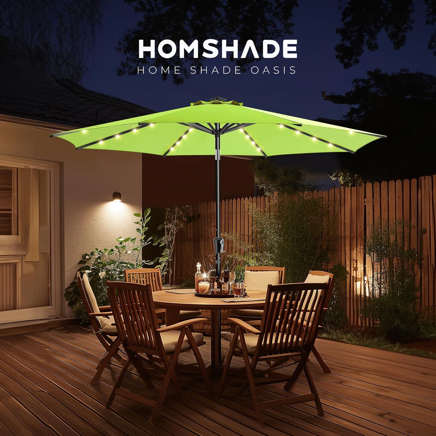 9 Feet Solar Patio Umbrella  LED Lighted Market Table Umbrella with Crank & Push Button Tilt