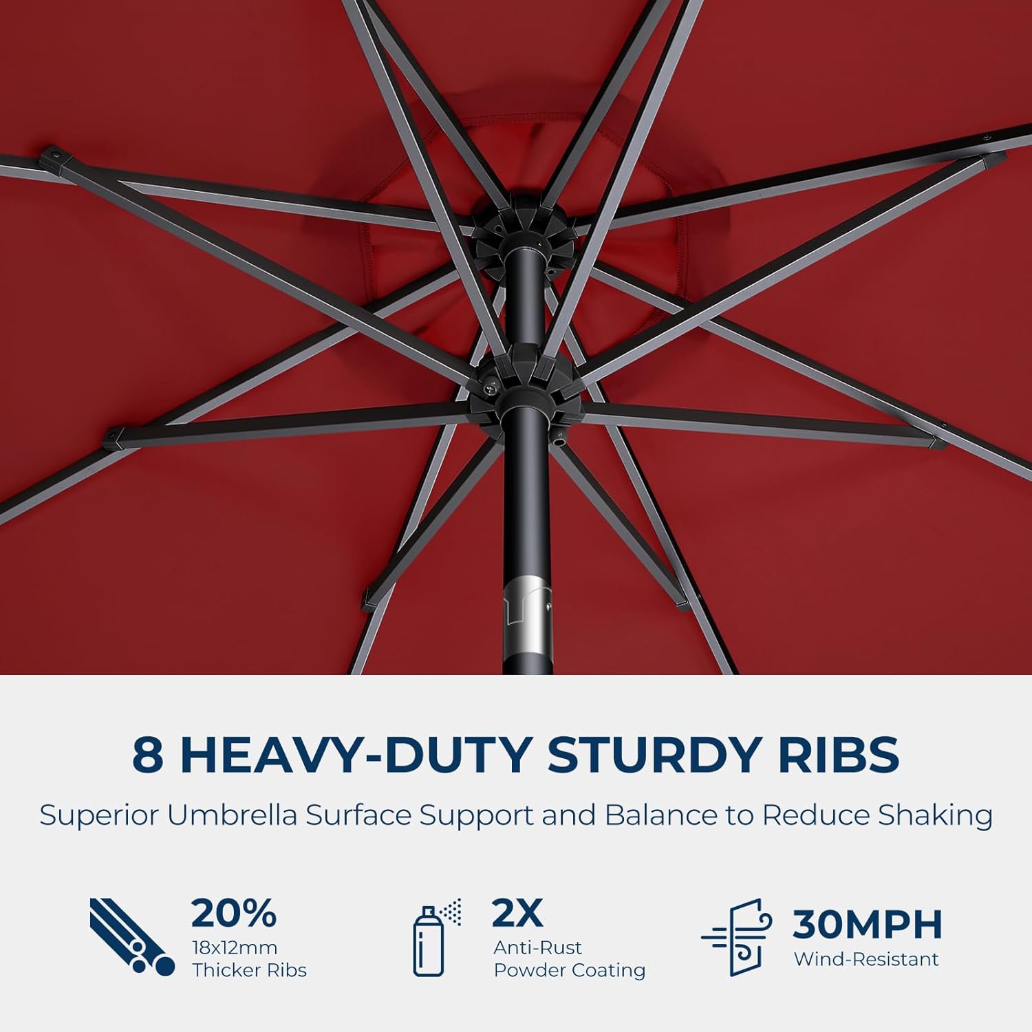 9 Feet Solar Patio Umbrella  LED Lighted Market Table Umbrella with Crank & Push Button Tilt