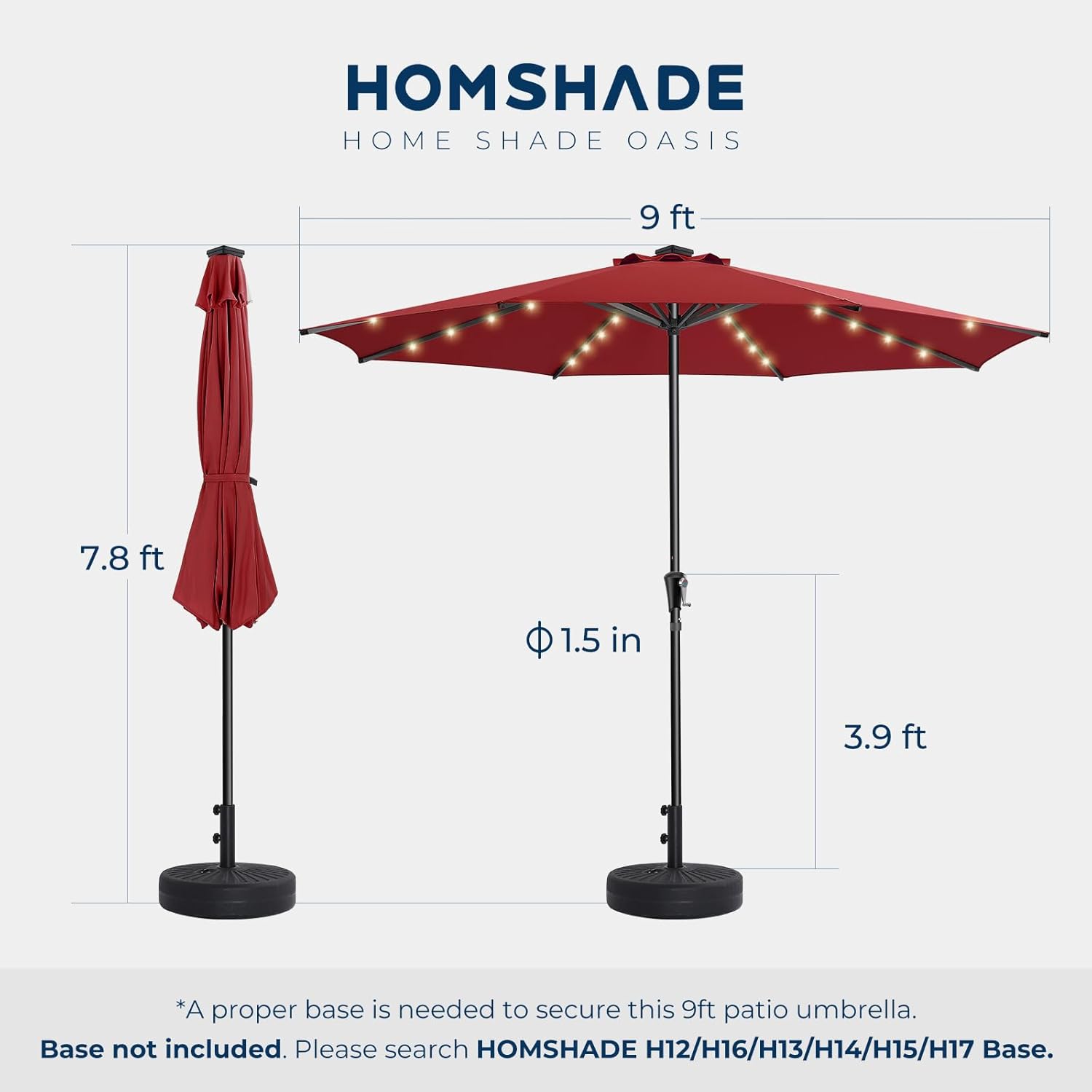 9 Feet Solar Patio Umbrella  LED Lighted Market Table Umbrella with Crank & Push Button Tilt