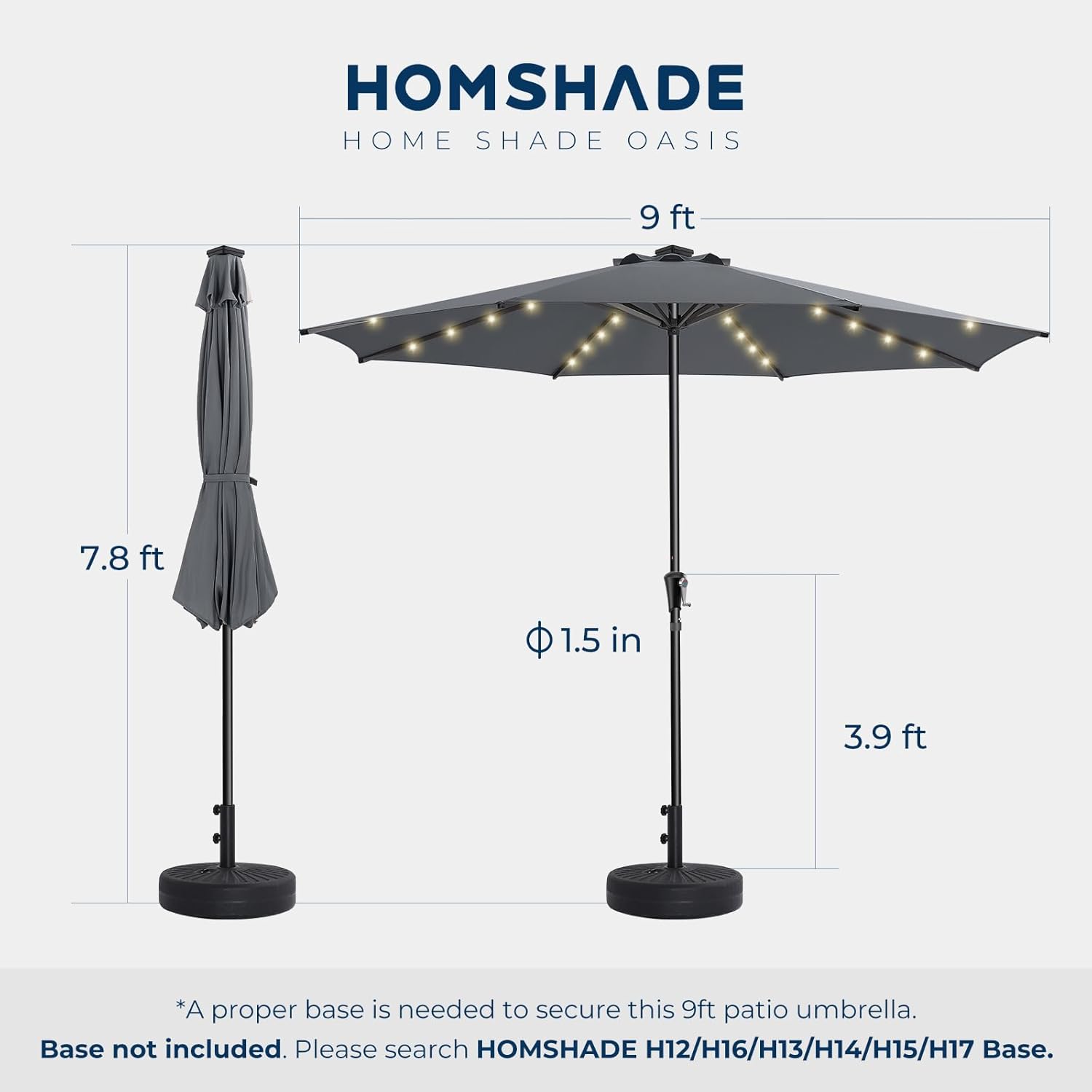 9 Feet Solar Patio Umbrella  LED Lighted Market Table Umbrella with Crank & Push Button Tilt
