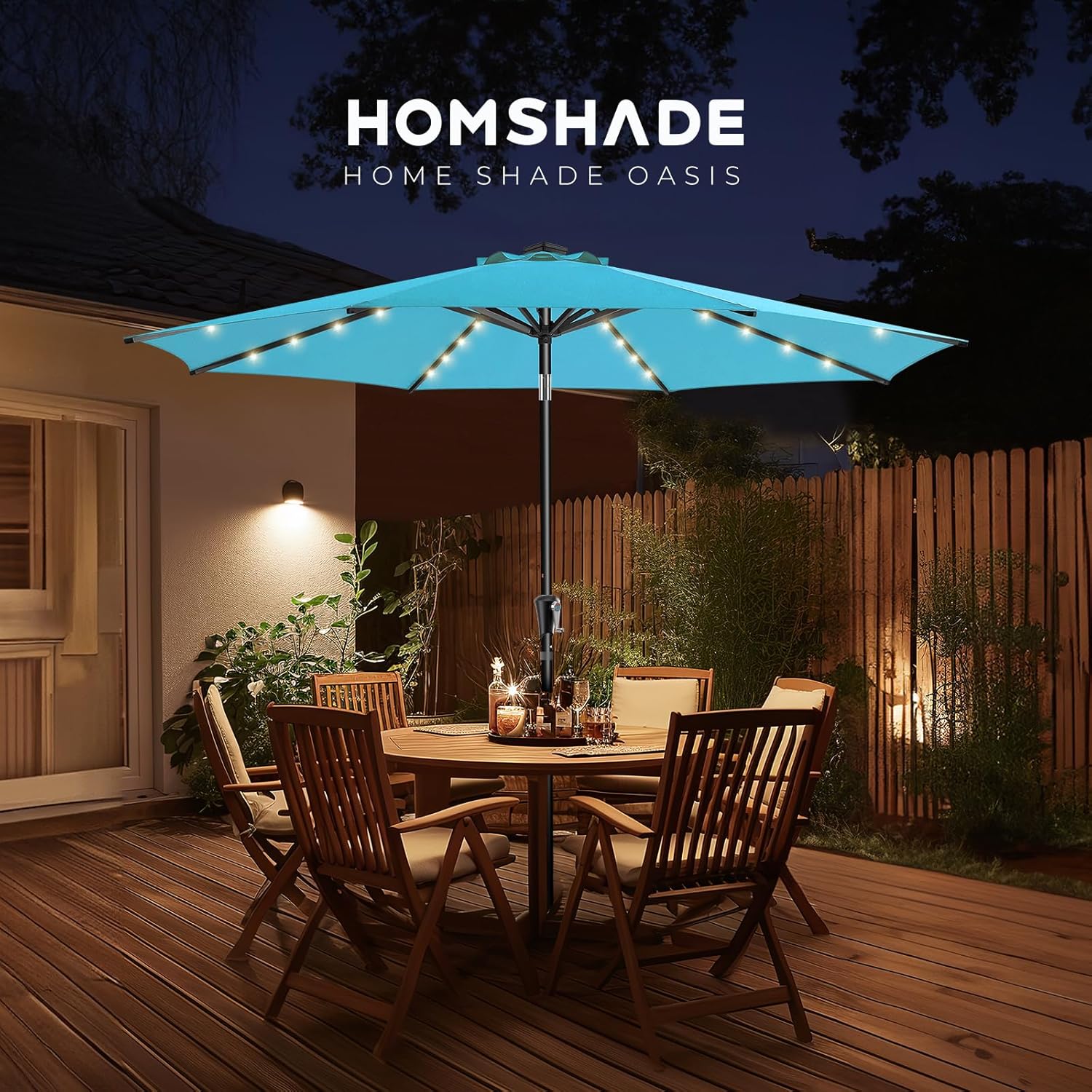 9 Feet Solar Patio Umbrella  LED Lighted Market Table Umbrella with Crank & Push Button Tilt