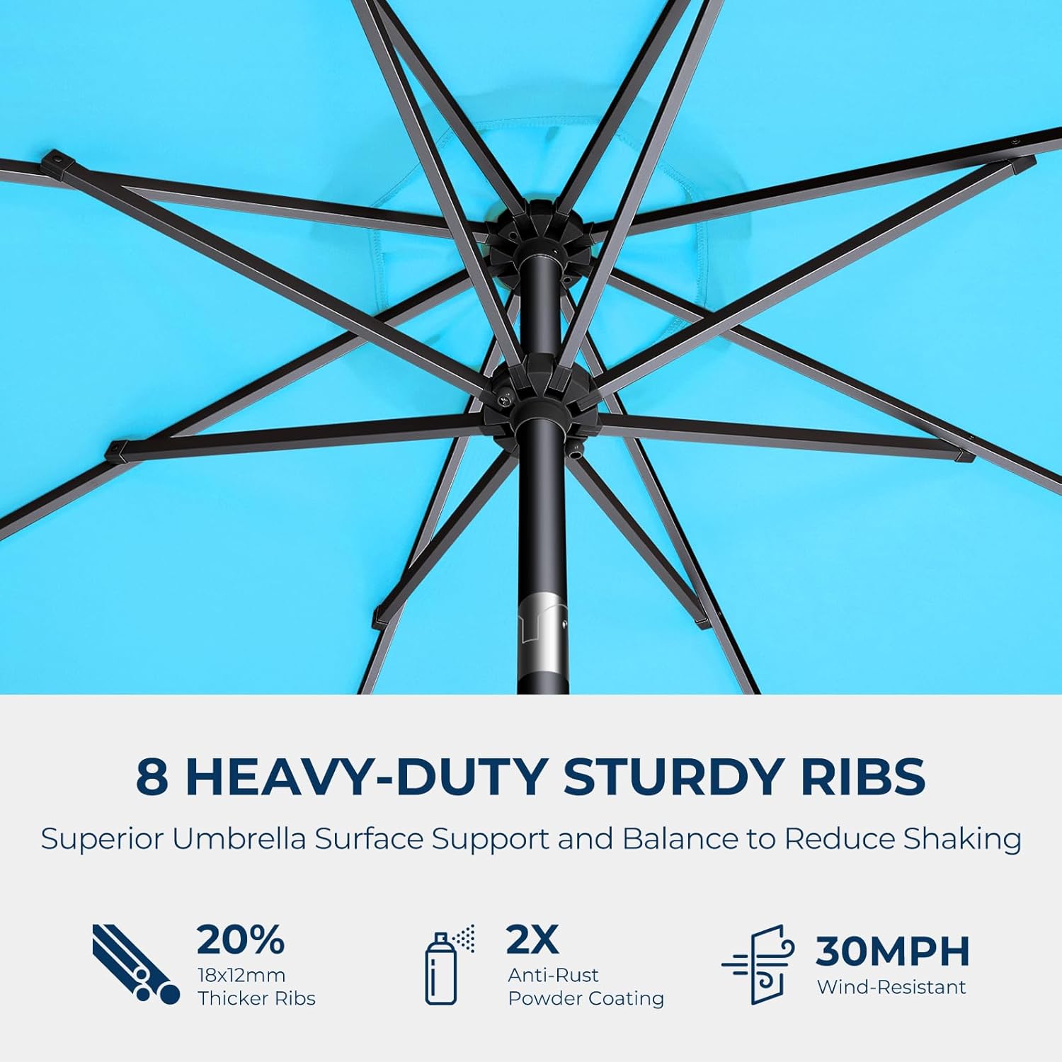 9 Feet Solar Patio Umbrella  LED Lighted Market Table Umbrella with Crank & Push Button Tilt