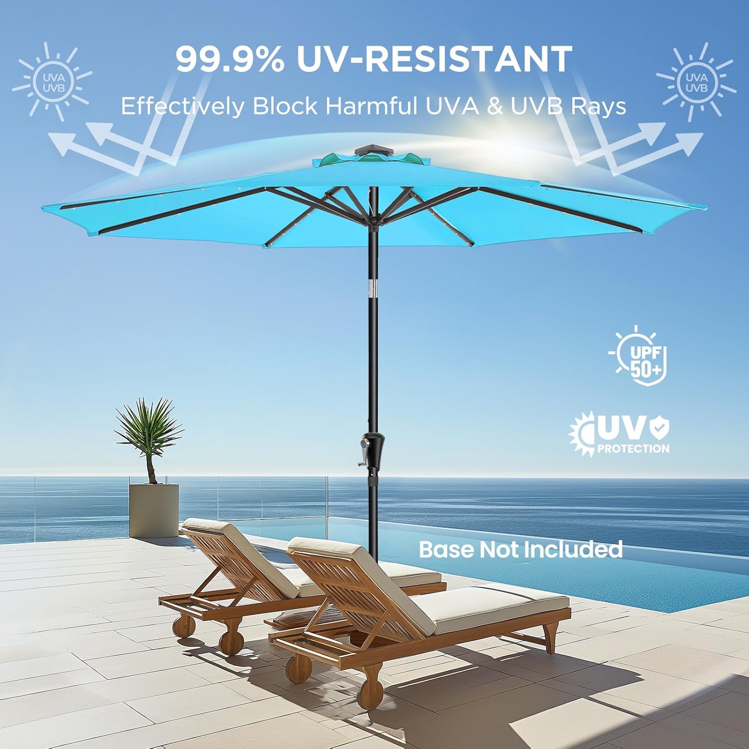 9 Feet Solar Patio Umbrella  LED Lighted Market Table Umbrella with Crank & Push Button Tilt