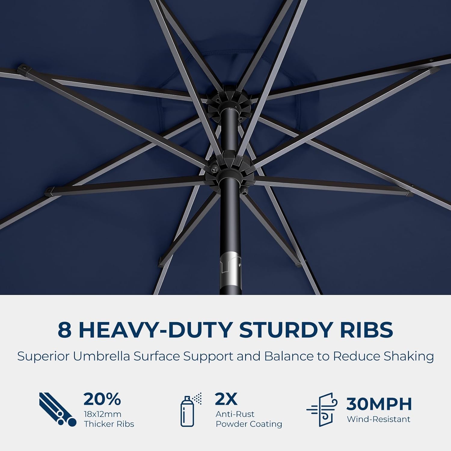 9 Feet Solar Patio Umbrella  LED Lighted Market Table Umbrella with Crank & Push Button Tilt