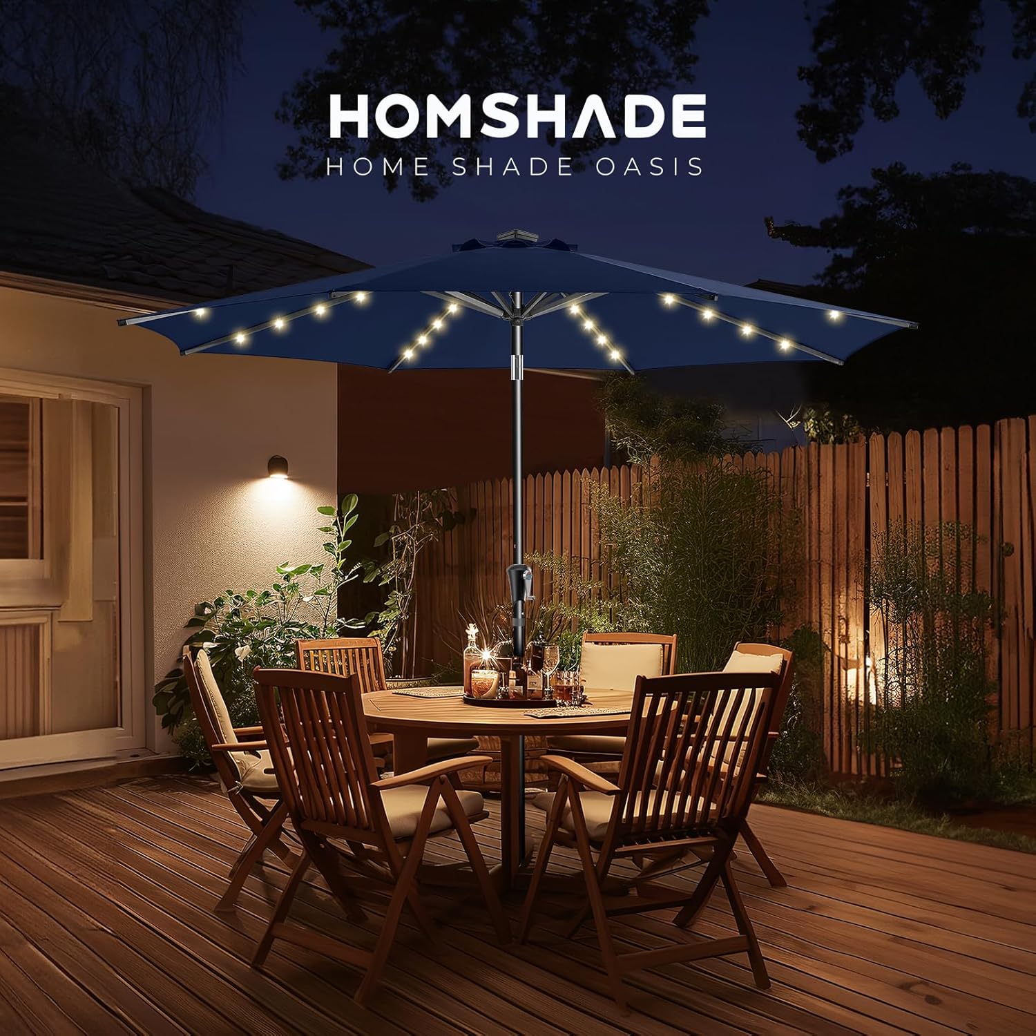 9 Feet Solar Patio Umbrella  LED Lighted Market Table Umbrella with Crank & Push Button Tilt