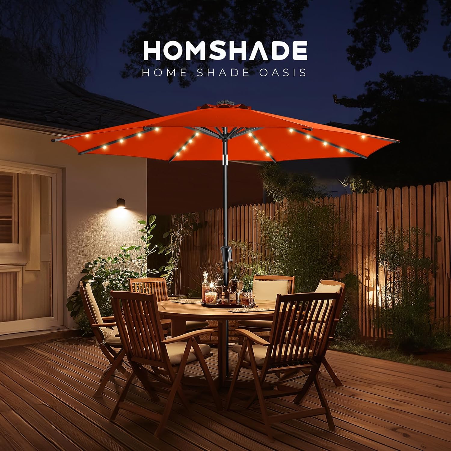 9 Feet Solar Patio Umbrella  LED Lighted Market Table Umbrella with Crank & Push Button Tilt