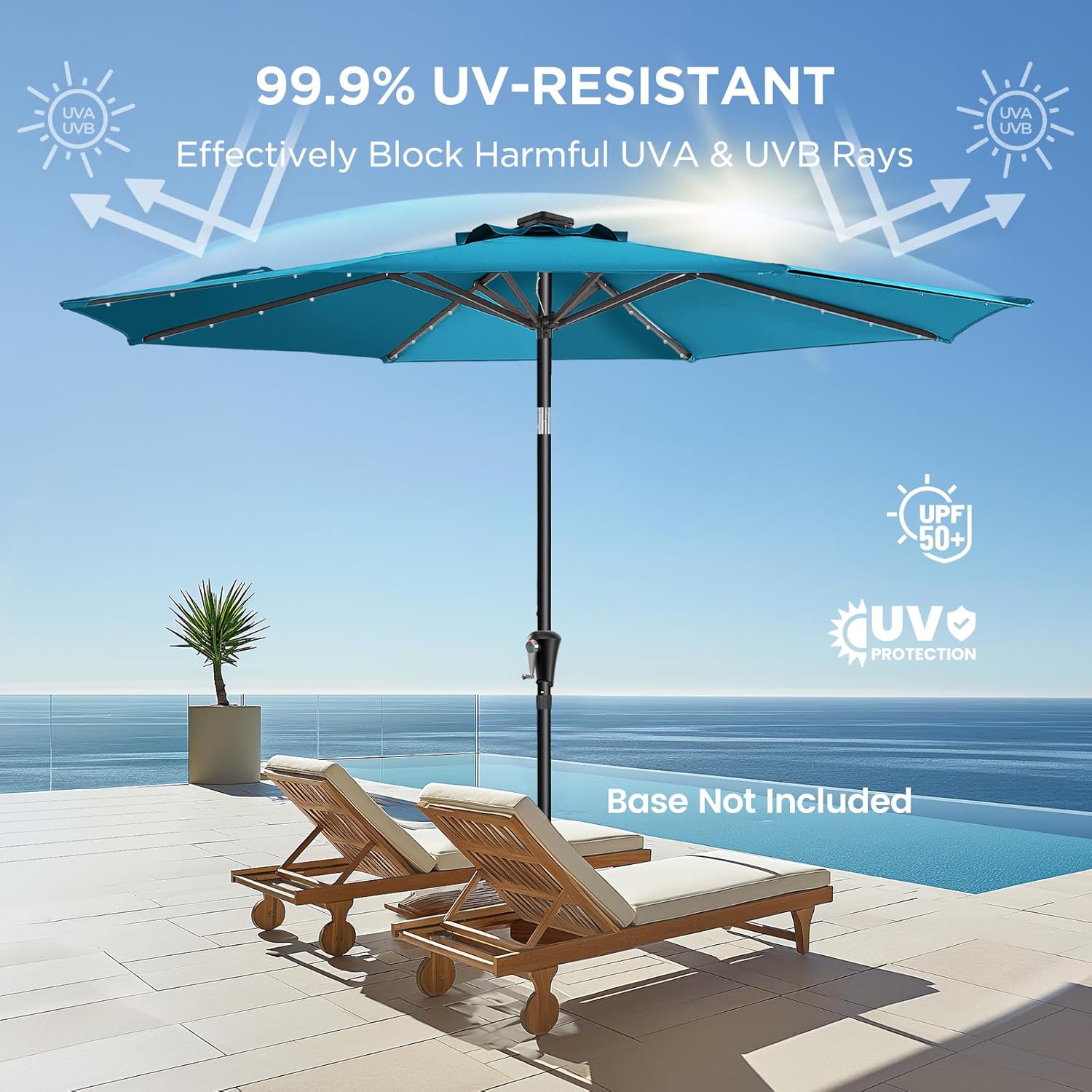 9 Feet Solar Patio Umbrella  LED Lighted Market Table Umbrella with Crank & Push Button Tilt
