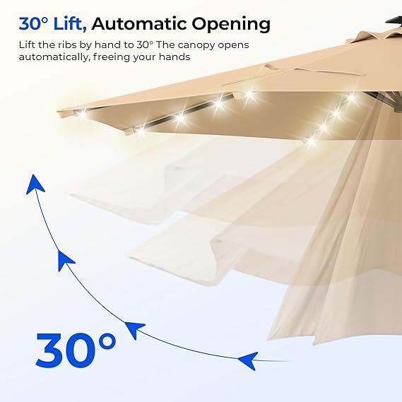 9 Feet Motorized Patio Umbrella with Remote Control, Outdoor Patio Umbrella with Solar Lights
