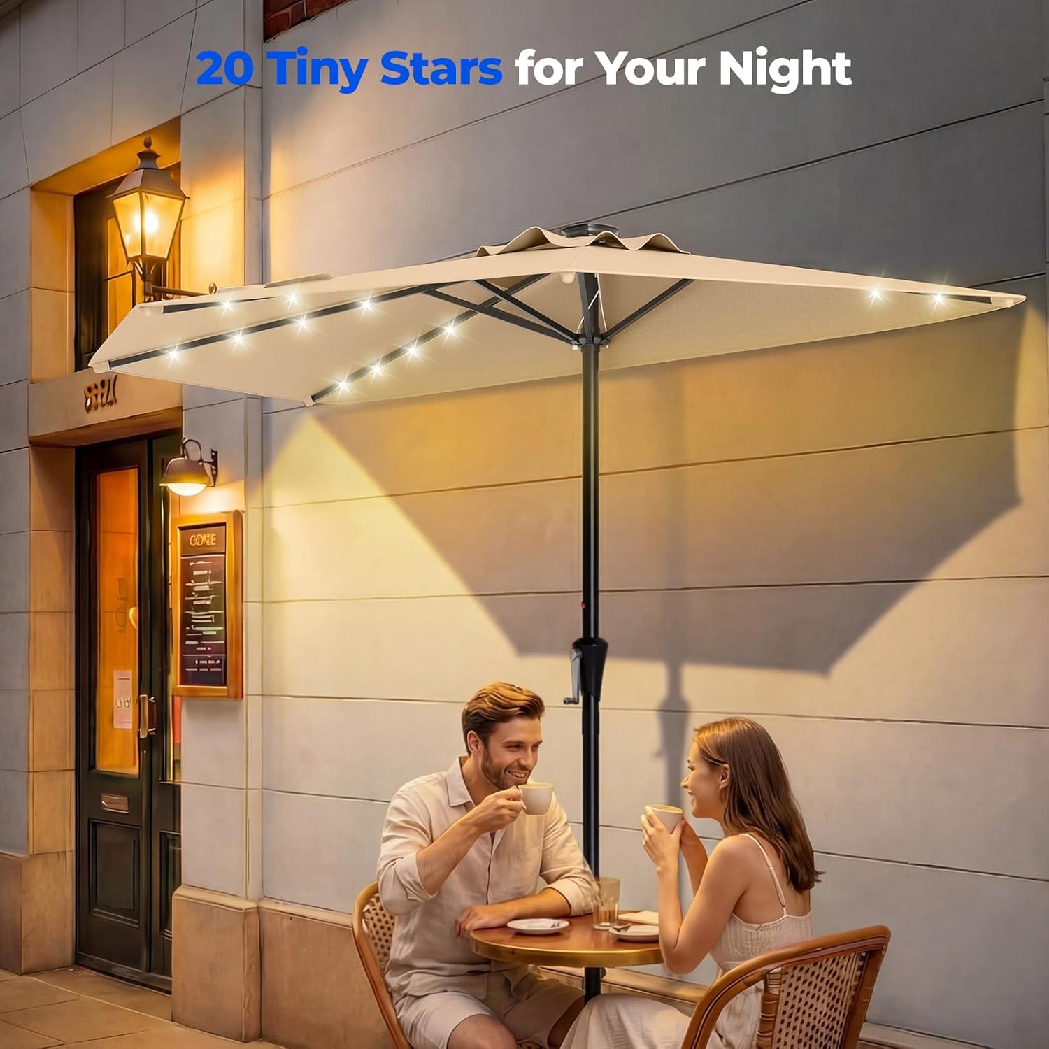 9 Feet Half Patio Umbrella with Solar LED Lights, Waterproof Half Market Umbrella