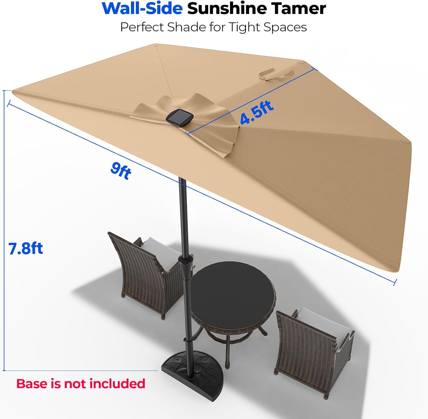 9 Feet Half Patio Umbrella with Solar LED Lights, Waterproof Half Market Umbrella