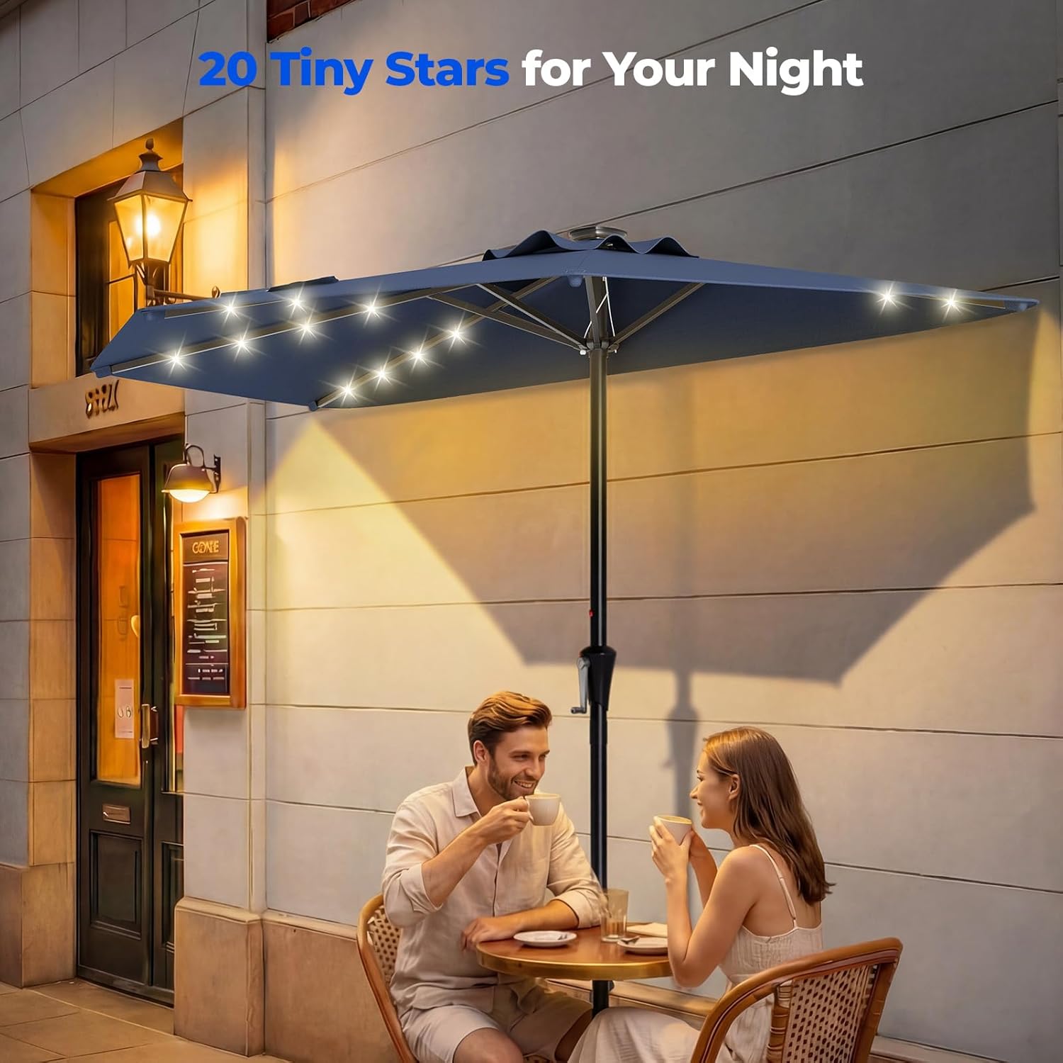 9 Feet Half Patio Umbrella with Solar LED Lights, Waterproof Half Market Umbrella