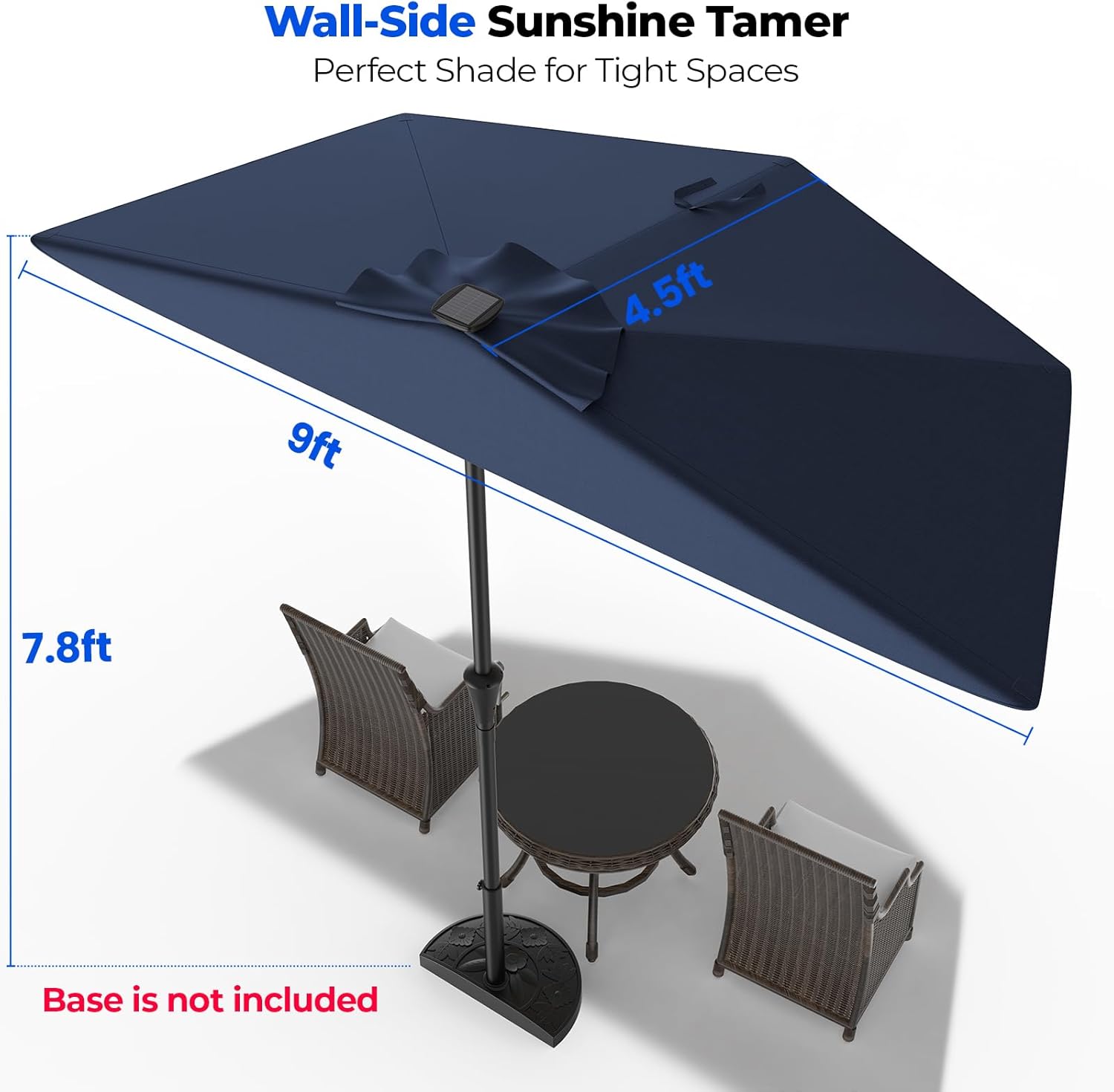 9 Feet Half Patio Umbrella with Solar LED Lights, Waterproof Half Market Umbrella