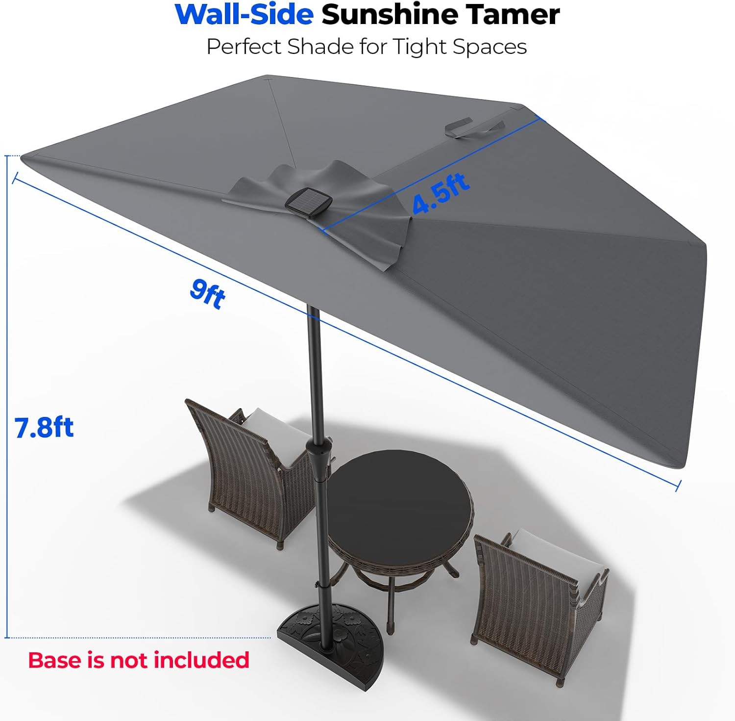 9 Feet Half Patio Umbrella with Solar LED Lights, Waterproof Half Market Umbrella