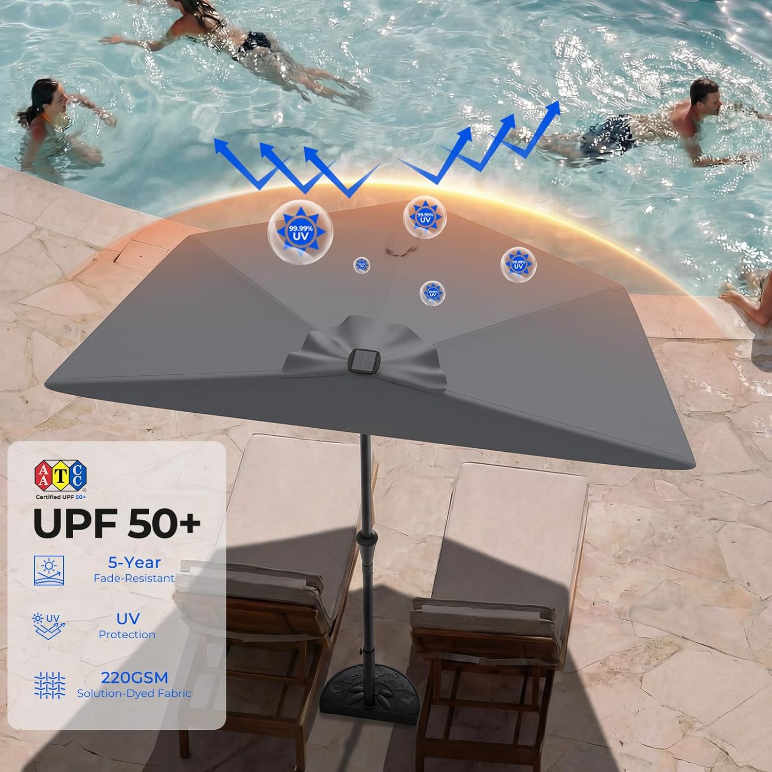 9 Feet Half Patio Umbrella with Solar LED Lights, Waterproof Half Market Umbrella