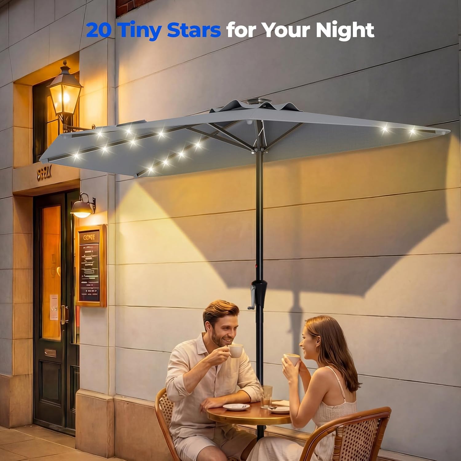 9 Feet Half Patio Umbrella with Solar LED Lights, Waterproof Half Market Umbrella