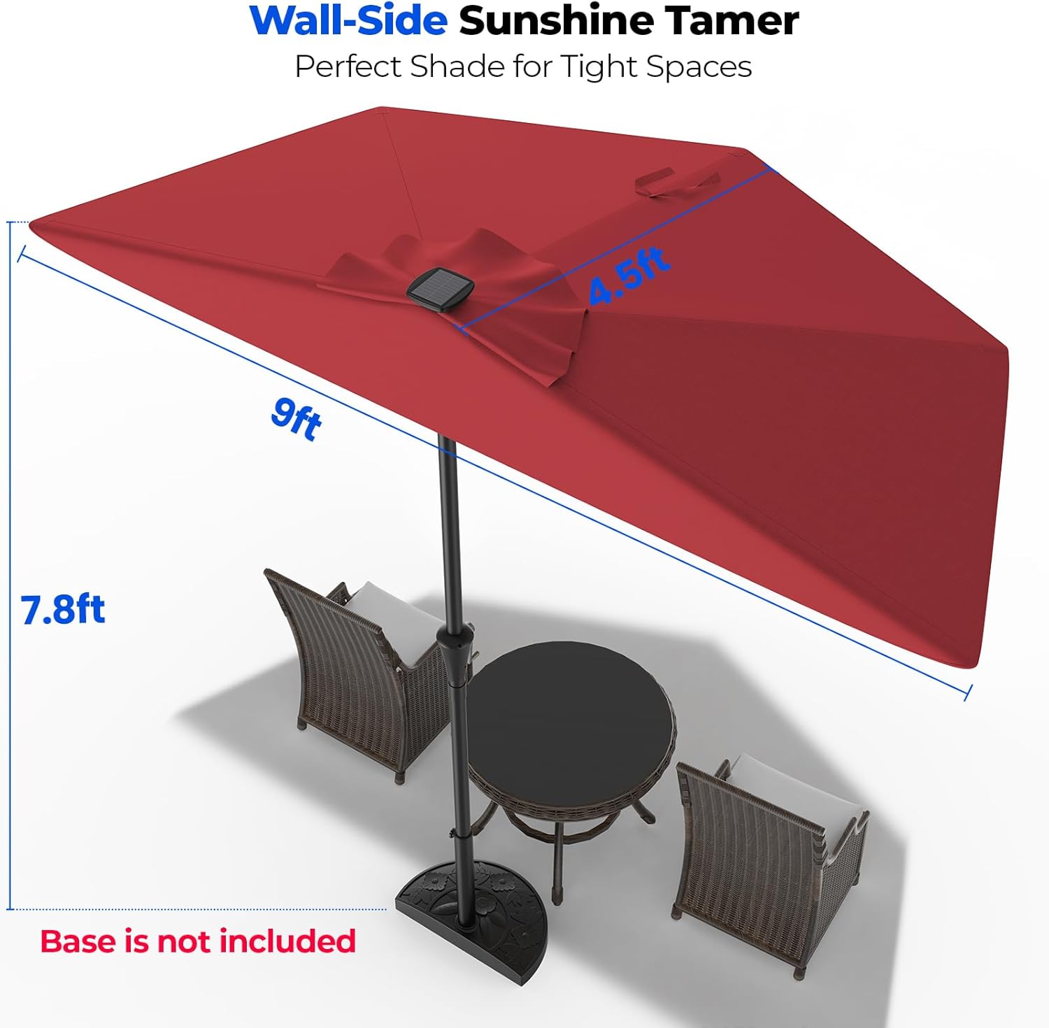 9 Feet Half Patio Umbrella with Solar LED Lights, Waterproof Half Market Umbrella