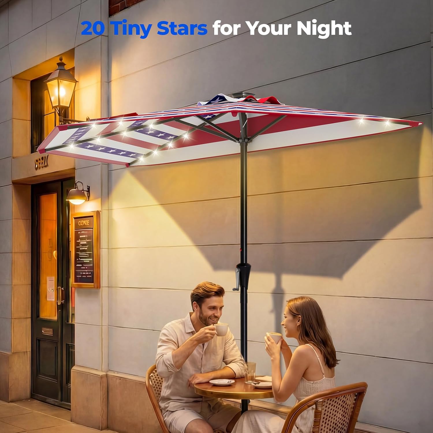 9 Feet Half Patio Umbrella with Solar LED Lights, Waterproof Half Market Umbrella