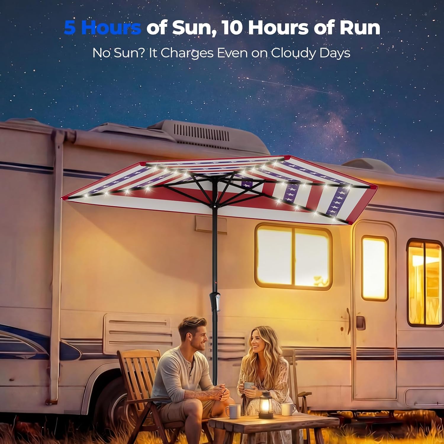 9 Feet Half Patio Umbrella with Solar LED Lights, Waterproof Half Market Umbrella