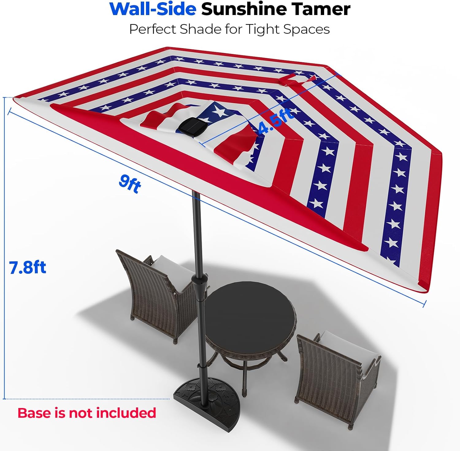 9 Feet Half Patio Umbrella with Solar LED Lights, Waterproof Half Market Umbrella